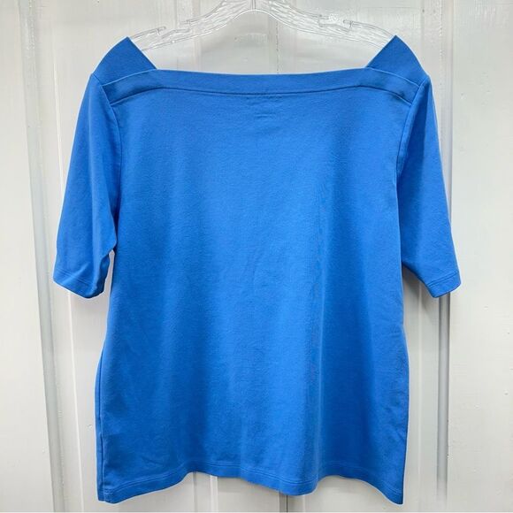 L.L. Bean wide neck blue short sleeve shirt women's large regular pit to pit 22 - Picture 2 of 4